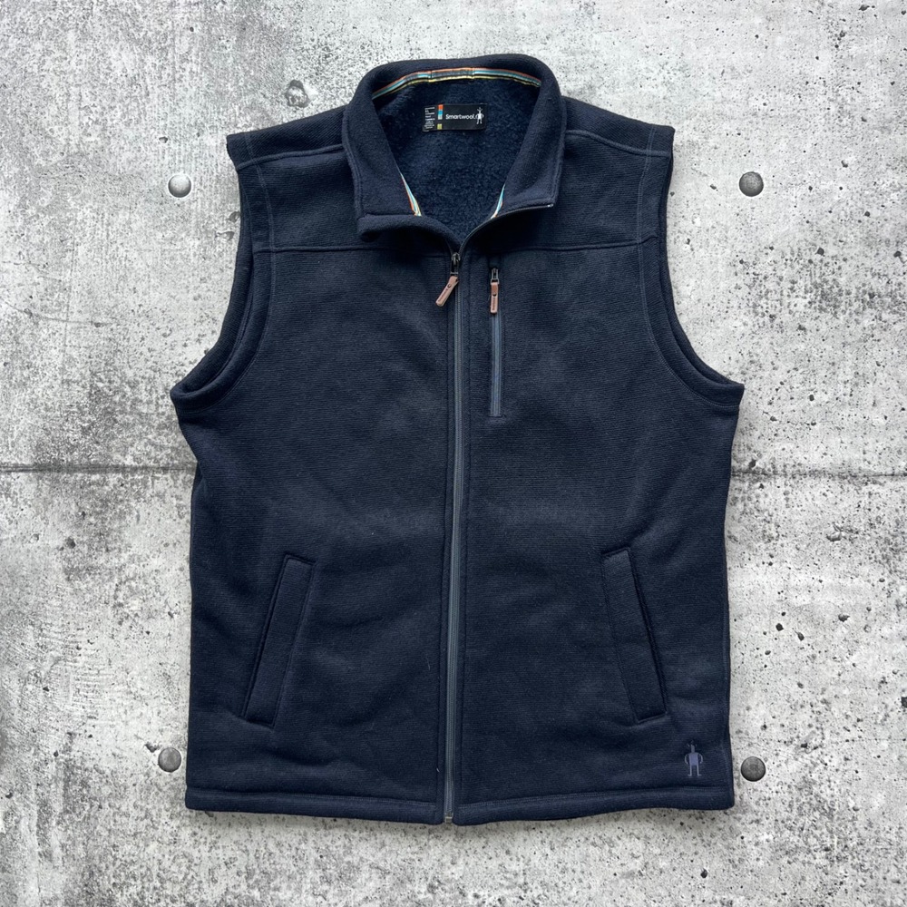 Smartwool Vest Mens XL Navy Blue Recycled Wool Blend Full Zip Fleece Outdoor